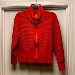 Marc of New York salmon color zip front sweater with cowl neck
